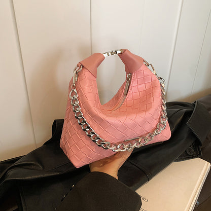 Sac à bandoulière simple et tendance pour femme, couleur unie, tissé avec chaîne 