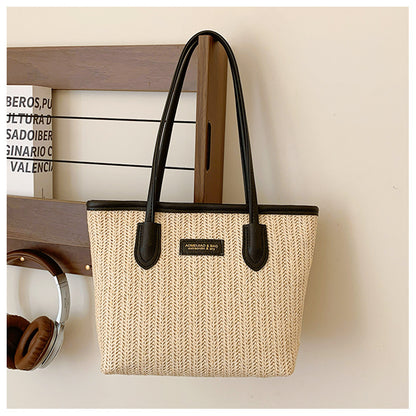 Summer Women Fashionable Solid Color Straw Woven Large Capacity Tote Bag