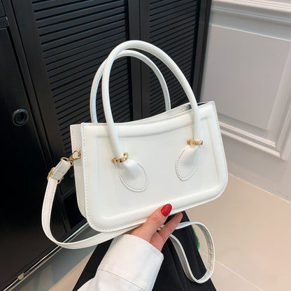 Women Fashion Solid Color Square PU Handle Crossbody Bag