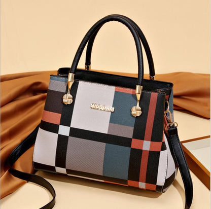 Women Elegant Color Blocking Large Capacity PU Handle Bag
