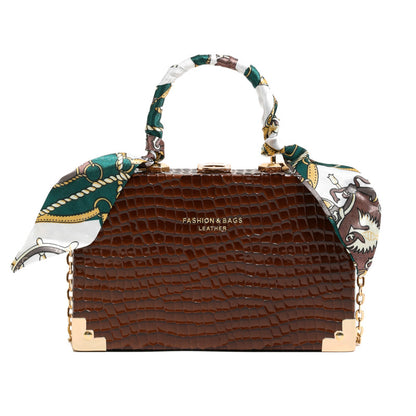 Women Fashionable Simple Square Silk Scarf Decorative Chain Crossbody Bag