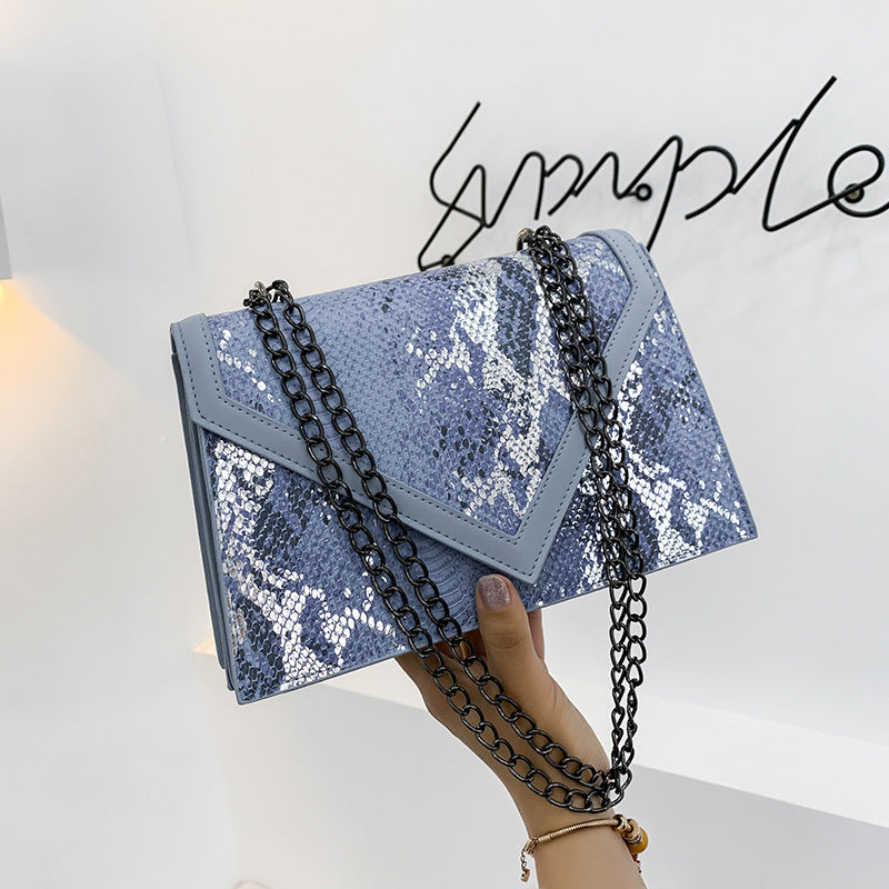 Women Fashion Personality Snake Pattern Retro Chain One Shoulder Messenger Small Square Bag