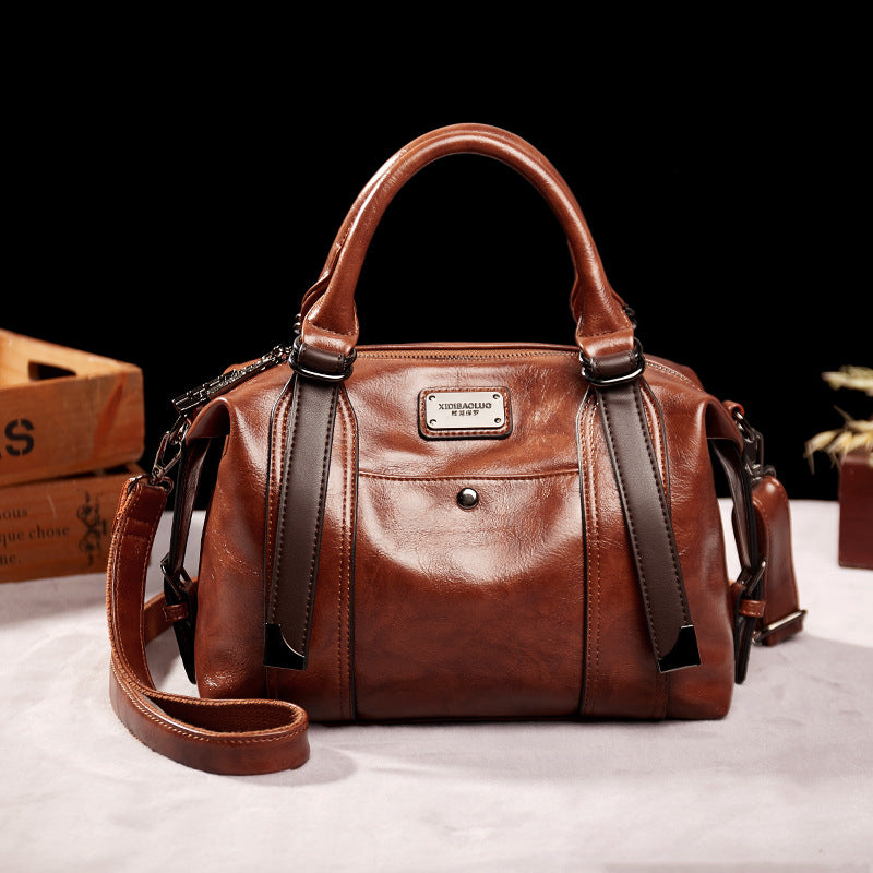 Women Fashion Retro Large Capacity PU Handle Shoulder Bag