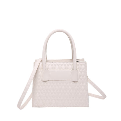 Fashionable Simple Solid Color Embossed Large Capacity Handbag