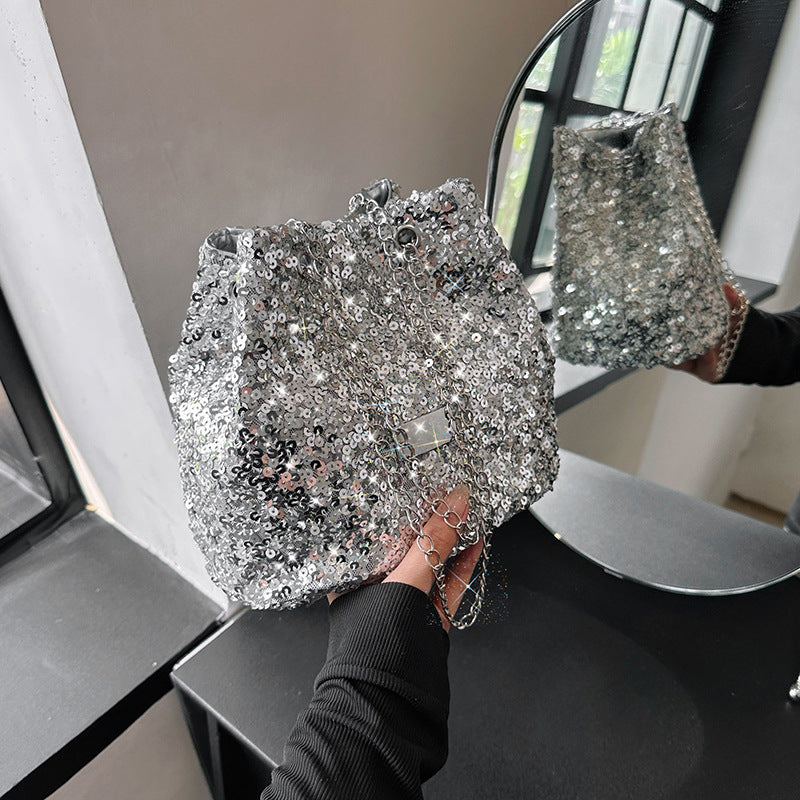 Fashion Sequin Bucket Bag Chain Shoulder Bag