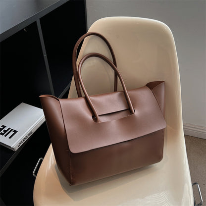 Women Fashionable Solid Color Clap Large Capacity PU Tote Bag