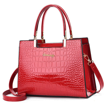 Women Fashion Crocodile Pattern Large Capacity Square PU Handle Shoulder Bag