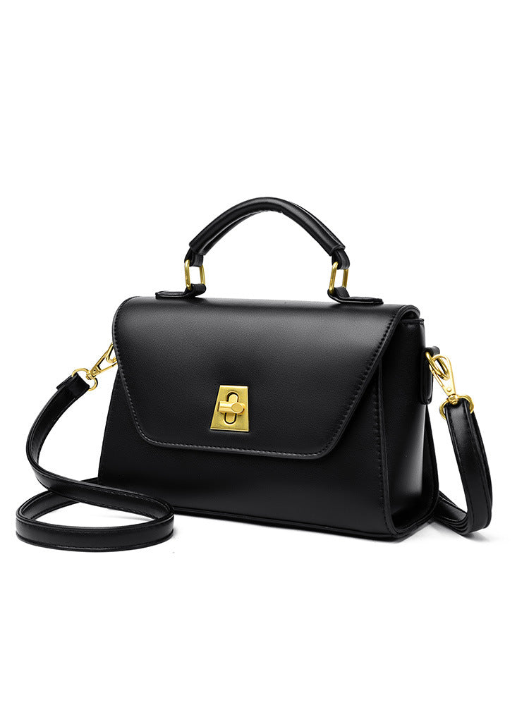 Women Fashion Retro Flap Lock PU Handle Shoulder Bag