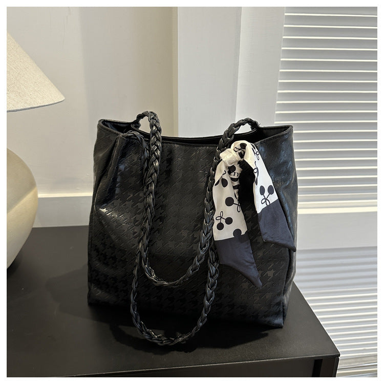 Women Fashionable Large Capacity Silk Scarf Handle Decorative PU Tote Bag