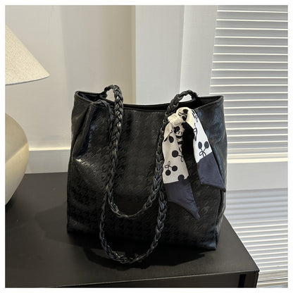 Women Fashionable Large Capacity Silk Scarf Handle Decorative PU Tote Bag