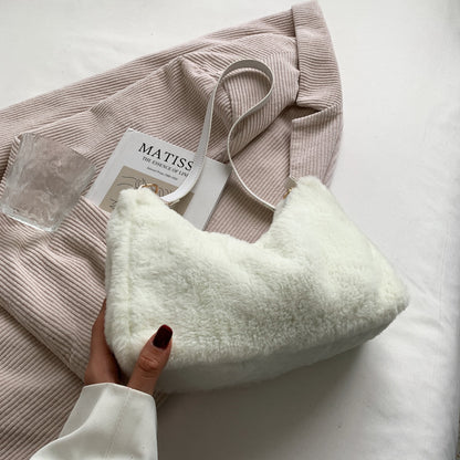 Sac à bandoulière en peluche de couleur unie pour femme, décontracté, à la mode, automne et hiver 