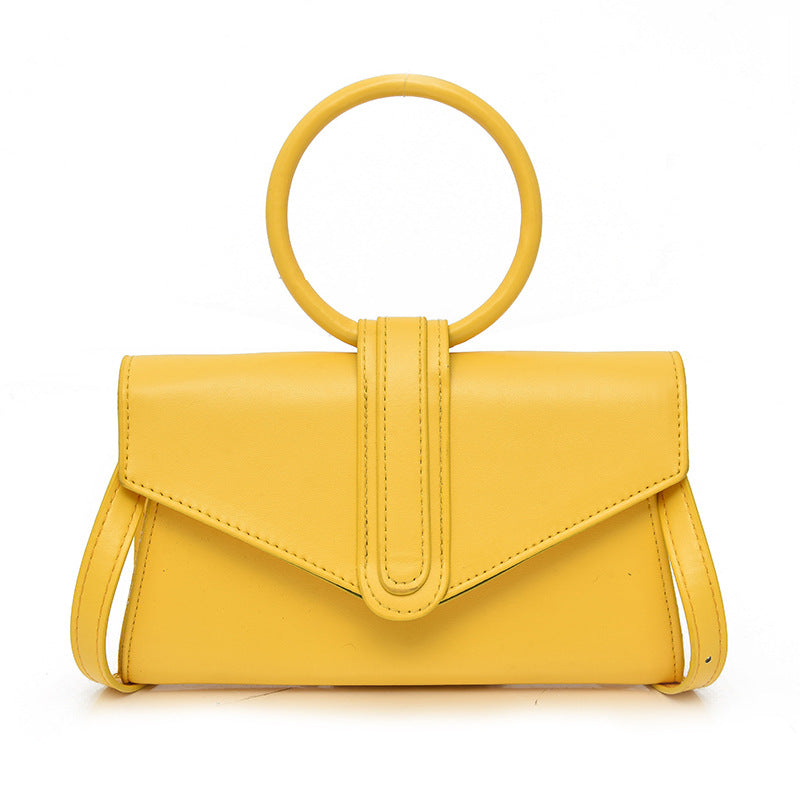 Sac à bandoulière en PU solide avec poignée en anneau couleur bonbon pour femme 