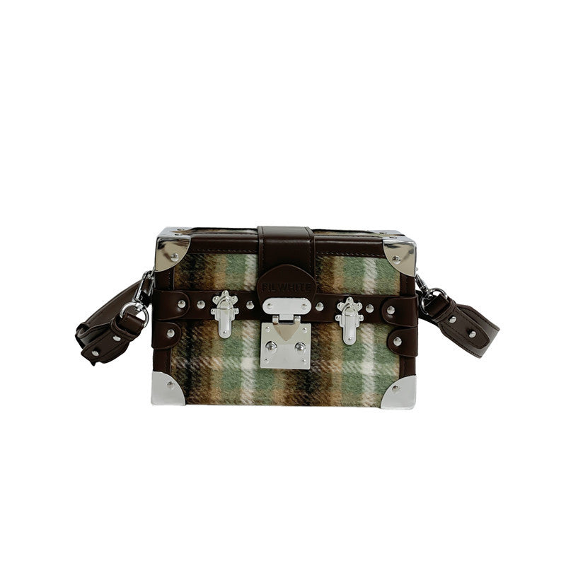 Sac messager à bandoulière en forme de boîte à carreaux pour femme 