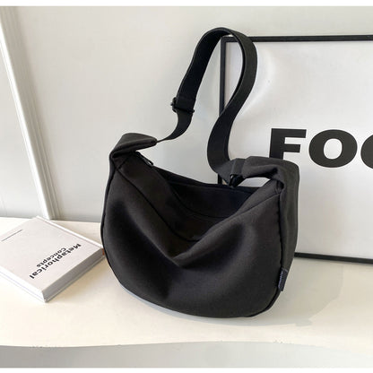 Sac à bandoulière en toile de couleur unie, design simple et tendance, grande capacité 