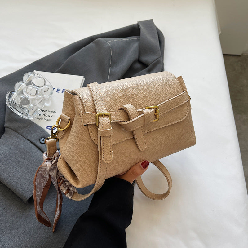 Women Fashion Retro Solid Color Litchi Pattern Small Square Shoulder Bag