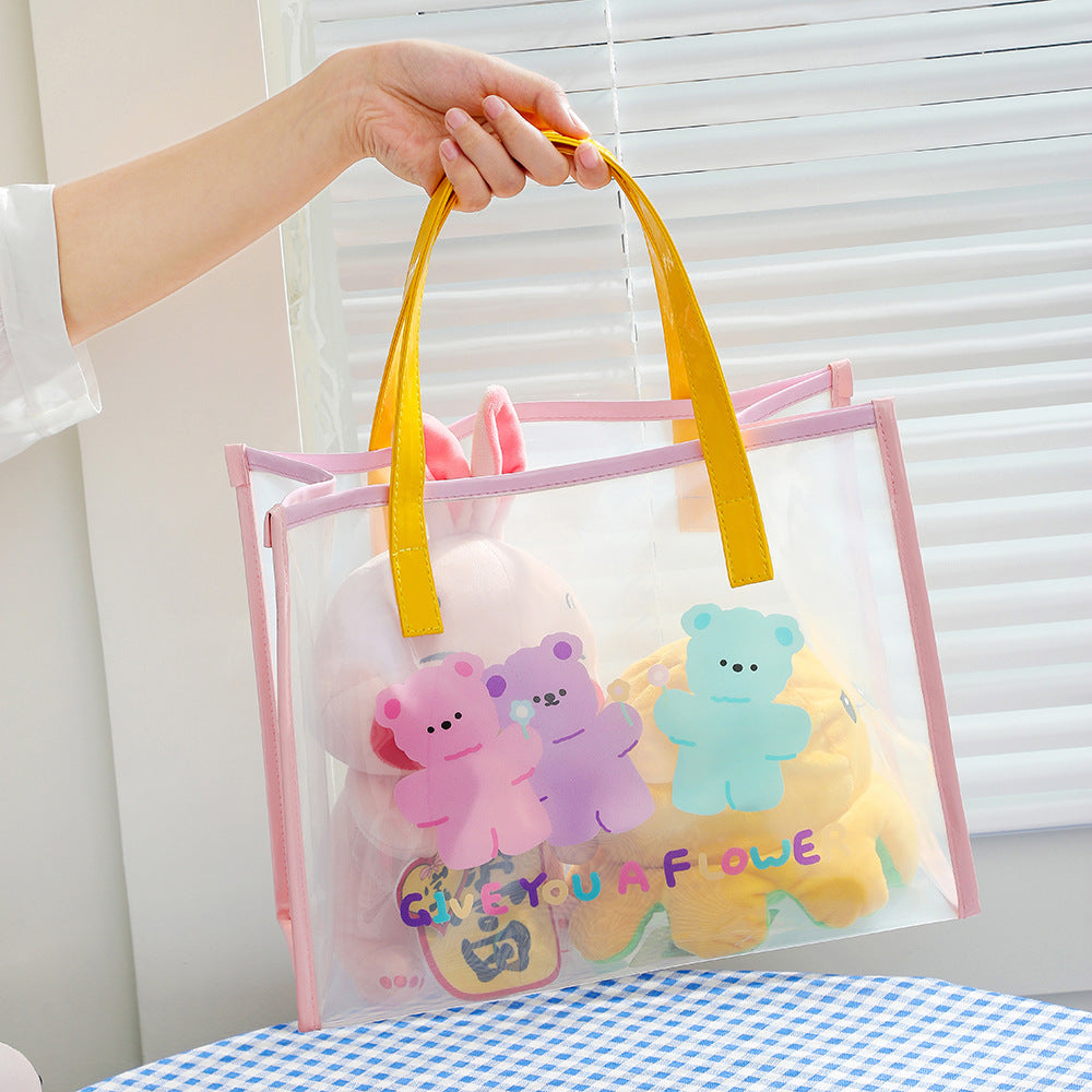 Women Fashion Cartoon Bear Transparent Clear Waterproof Shoulder Bag