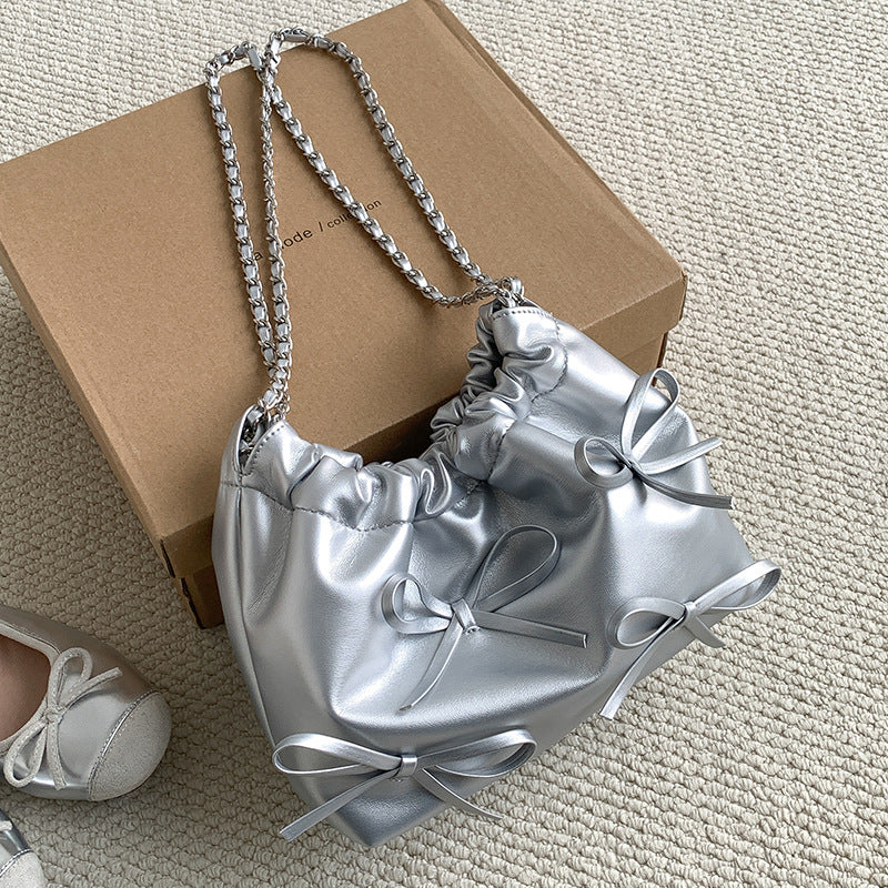 Women Fashion Bow Embellished PU Shoulder Bag