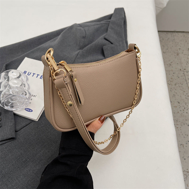 Sac à bandoulière carré à fermeture éclair et motif litchi pour femme