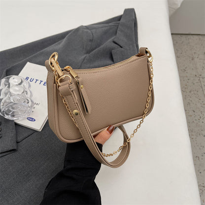 Sac à bandoulière carré à fermeture éclair et motif litchi pour femme