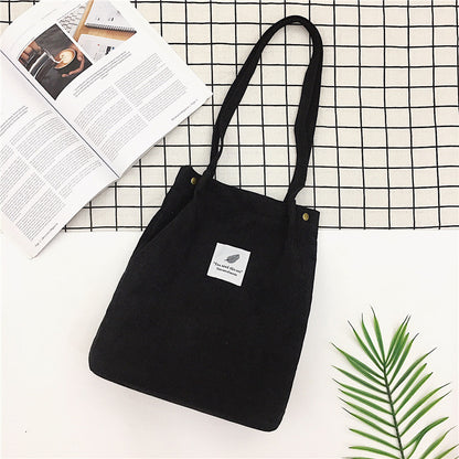 Women Casual Basic Solid Color Large Capacity Corduroy Tote Bag