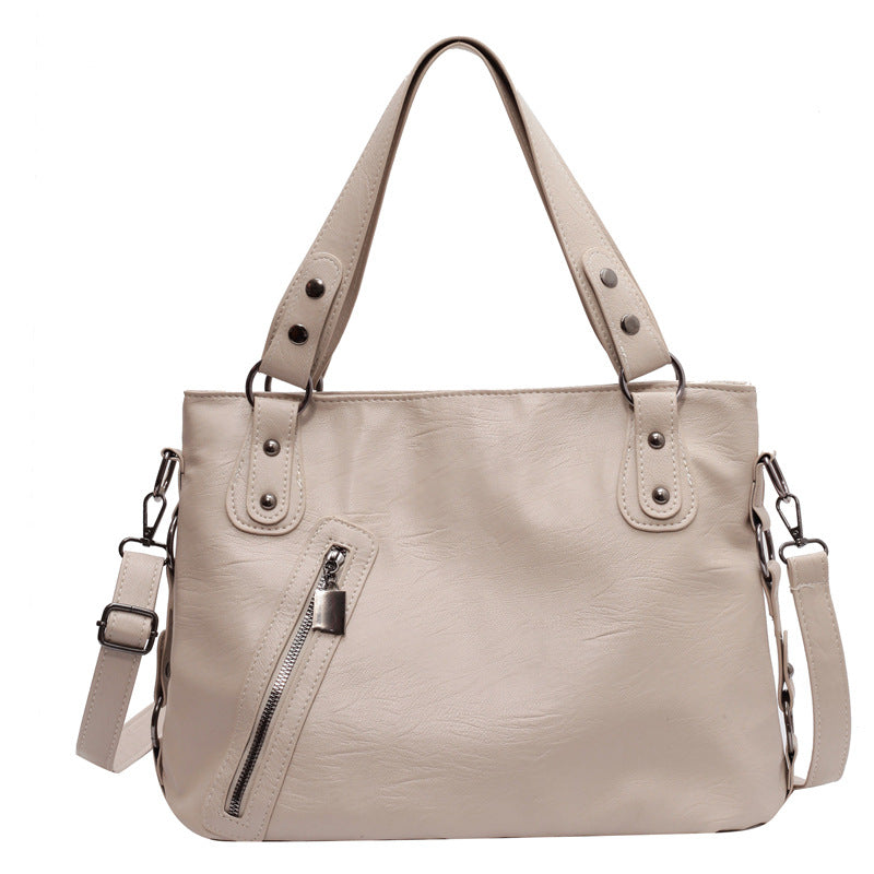 Women Fashionable Large Capacity Stud Zip PU Tote Bag