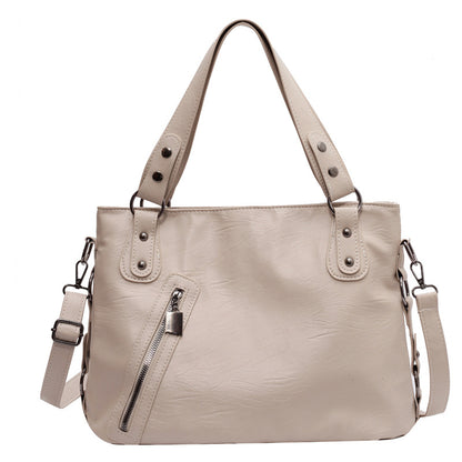 Women Fashionable Large Capacity Stud Zip PU Tote Bag
