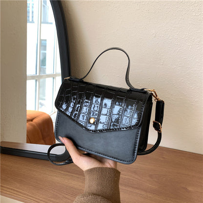 Women Fashion Solid Color Stone Pattern Flap Square Crossbody Bag