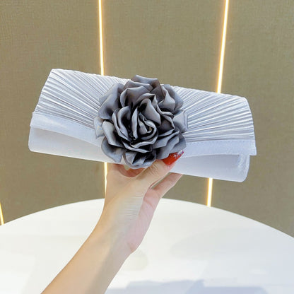 Women Fashion Elegant Solid Color Floral Pleated Evening Bag