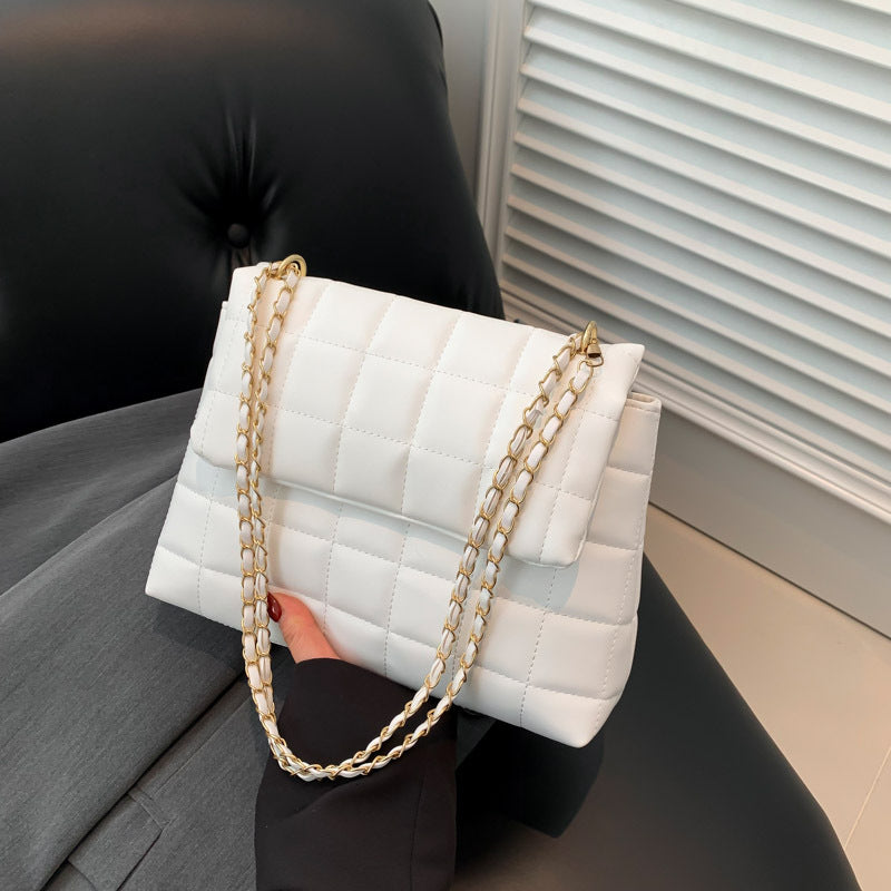 Women Fashionable Simple Solid Color Rhombic Clad Flap Chain Shoulder Crossbody Bag