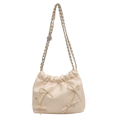 Sac seau à bandoulière en PU pour femme, simple et tendance, couleur unie, avec nœud 