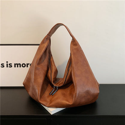 Women Fashion Casual Large Capacity Zipper PU Shoulder Bag
