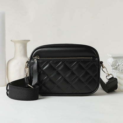 Women Fashion Casual Solid Color Rhombic Wide Strap Crossbody Bag