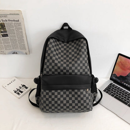 Unisex Fashion Plaid Large Capacity Pu Leather Backpack