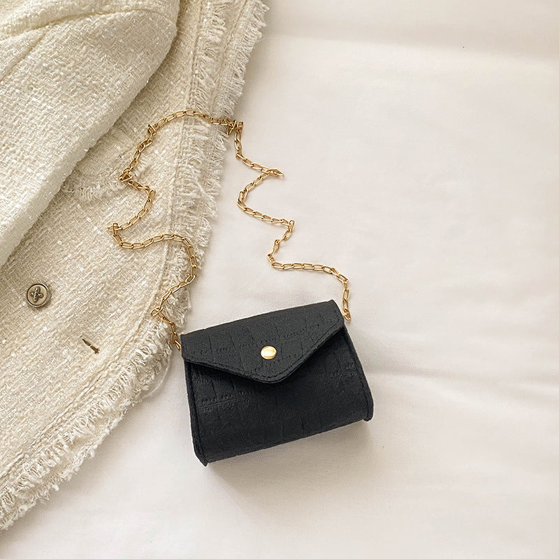 Women Fashion Simple Felt Mini Square Flap Chain Crossbody Bag
