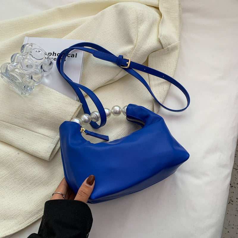 Women Chic Beaded Zipper Design Solid Color PU Handle Bag