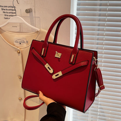 Women Fashionable Large Capacity Square PU Handle Shoulder Bag