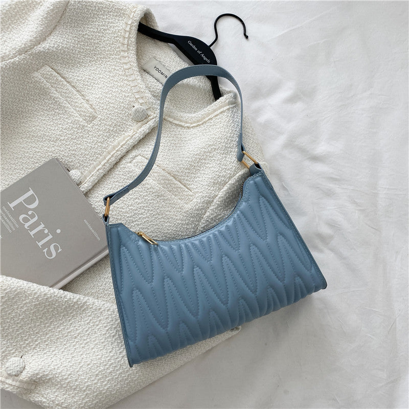 Women Basic Zipper Crease Design Solid Color PU Underarm Bag