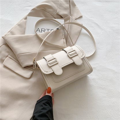Women Fashionable Simple Belt Buckle Flap Square Crossbody Bag