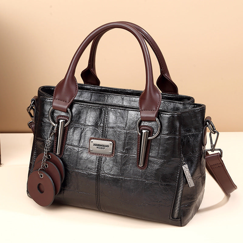 Women Fashion Retro Three-Layer Large Capacity PU Handle Bag