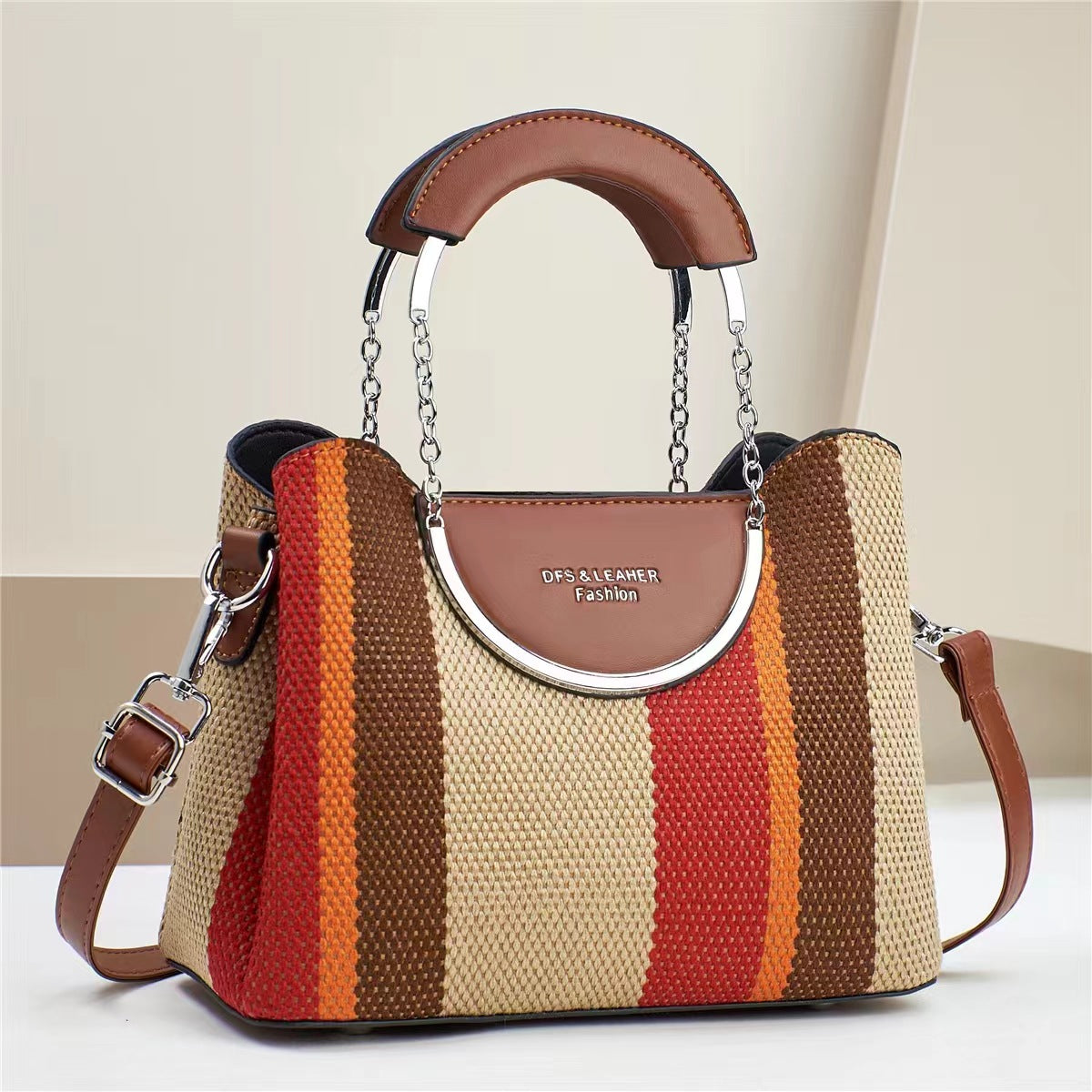 Sac à main carré tissé à blocs de couleurs pour femmes, grande capacité 