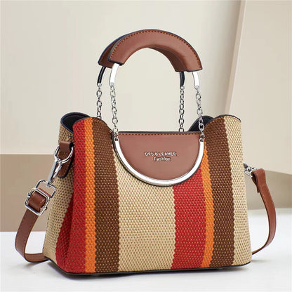 Sac à main carré tissé à blocs de couleurs pour femmes, grande capacité 