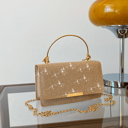 Sac à bandoulière carré à rabat fin et chaîne pour femme, tendance été 