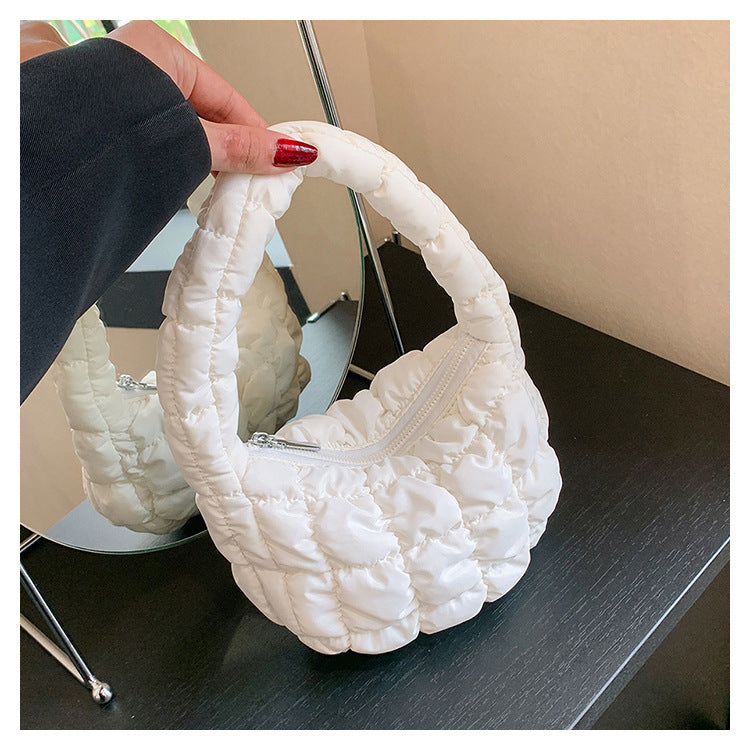 Mini sacs à main tendance à carreaux plissés et nuages ​​de couleur unie 