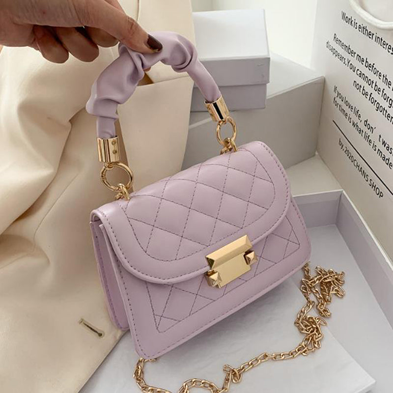 Sac à bandoulière en PU pour femme, motif à rabat et boucle, couleur unie, coutures en losange 