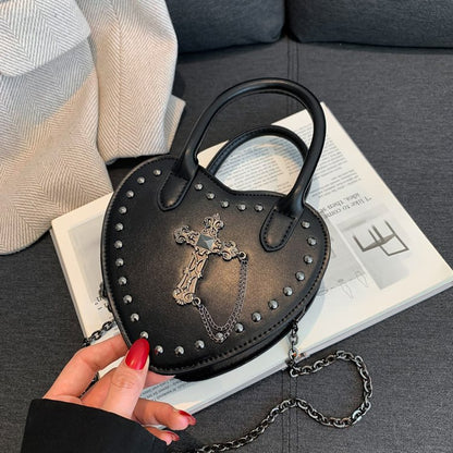 Women Fashionable Gothic Heart-Shaped Cross Chain Crossbody Bag