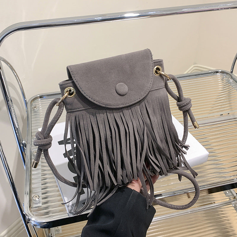 Women Fashion Suede Fringe Flap-On Crossbody Bag