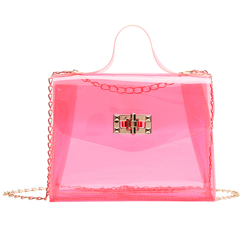 Sac à bandoulière en PVC transparent et uni pour femme, joli modèle à rabat avec boucle 