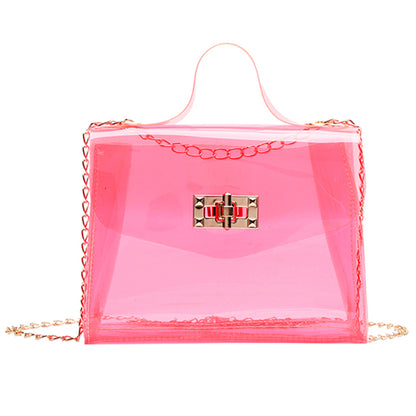 Sac à bandoulière en PVC transparent et uni pour femme, joli modèle à rabat avec boucle 