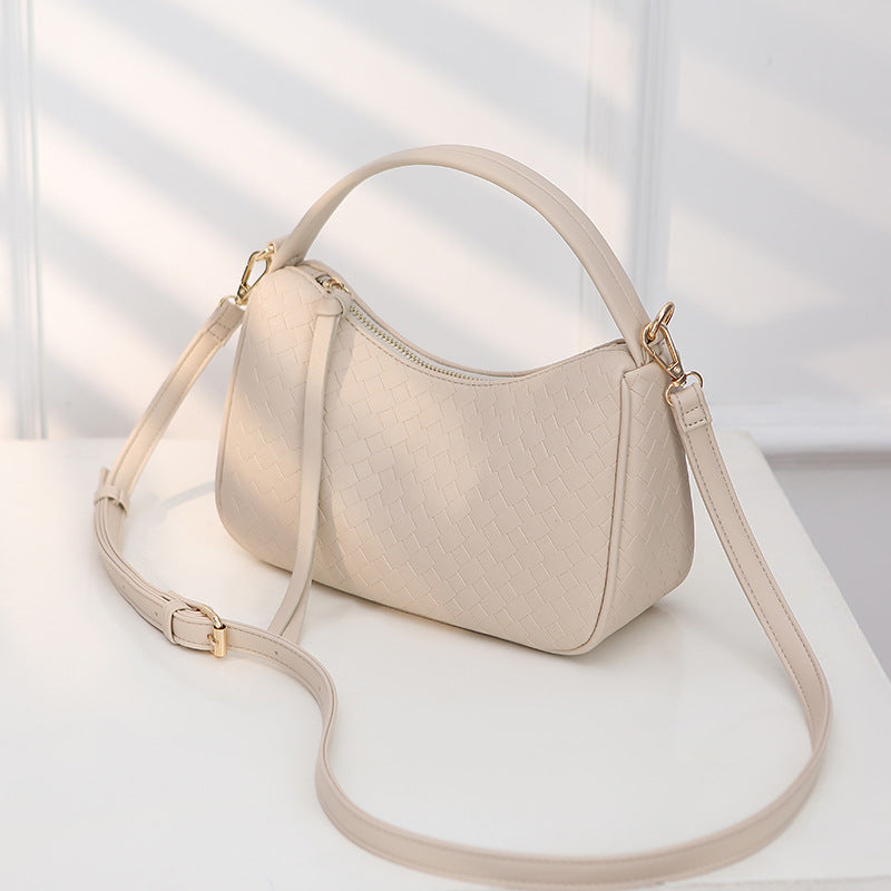 Sac à bandoulière tissé à fermeture éclair, simple et tendance, couleur unie, pour femme