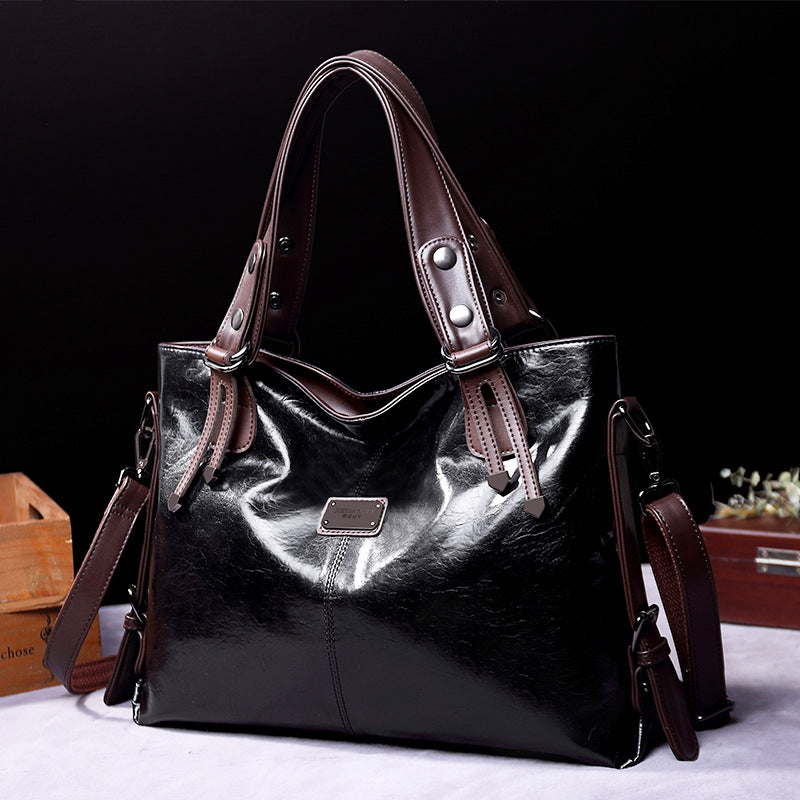 Women Fashion Retro Large Capacity PU Handle Bag